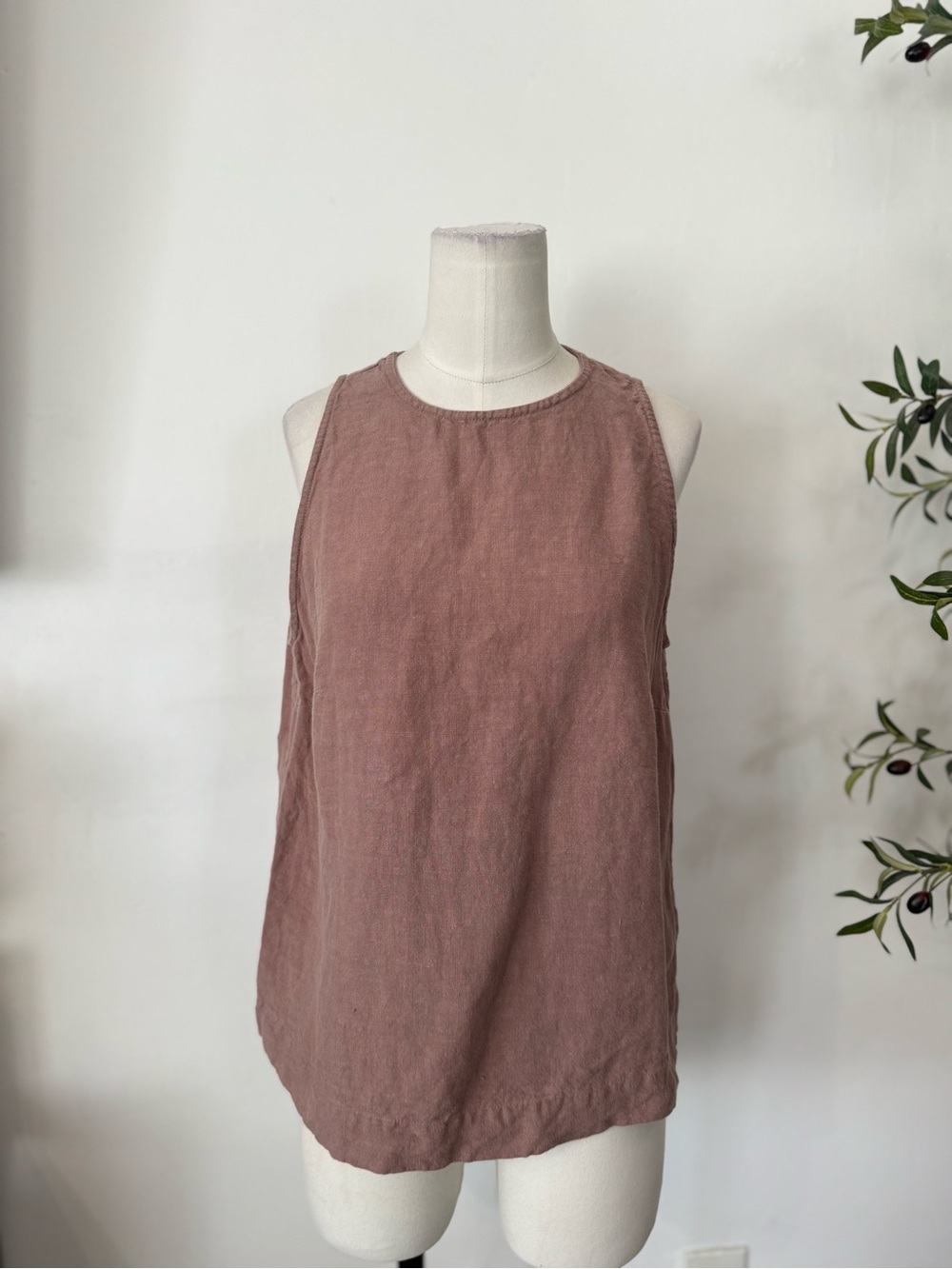 Menique 100% Linen Sleeveless Top L Mauve Dusty Rose Minimalist Lagenlook